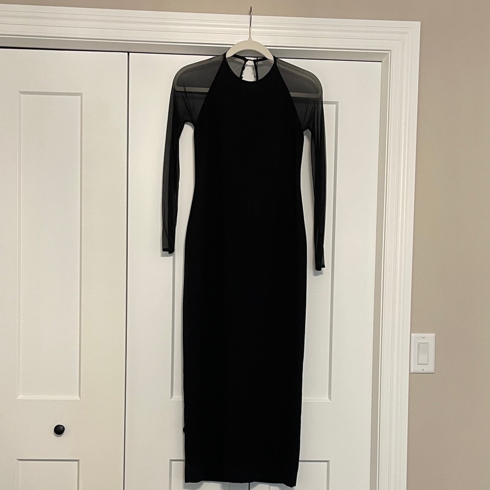 Laundry By Shelli Segal Black Mesh Long Sleeve Dress